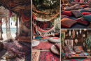 <p>🌿 <strong>Bohemian Retreat by the Beach</strong><br> Freedom: Everything feels loose, playful and inviting, with no rigid rules or structures.</p>
<p>Comfort & Coziness: Soft pillows, rugs and hammocks everywhere - it's all about comfort and relaxation here.</p>
<p>Vacation feeling: You imagine yourself in a hidden spot by the sea, a place where time is less important and it's all about enjoyment.</p>
<p>Creative chaos: The mix of colors, prints, fabrics and materials exudes a creative, quirky energy. Nothing is perfectly styled, everything is alive.</p>
<p>Intimate evenings: With the garlands of lights above the hammocks, you immediately feel the atmosphere of long, warm evenings under the stars. <strong>Team beach breeze or team garden shade? Where would you escape?</strong></p>